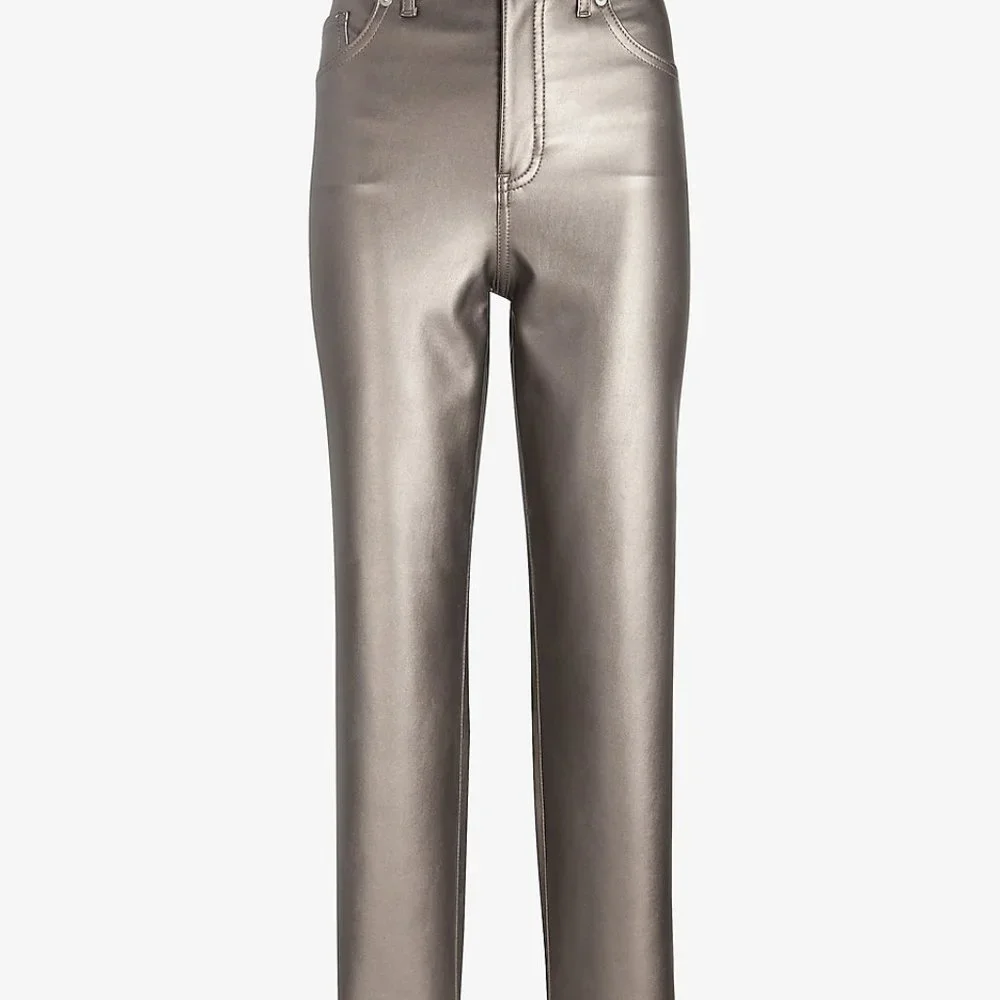 NWT Express Straight Super High Rise Metallic Crop Pants in  Gunmetal size 6 - Picture 2 of 9